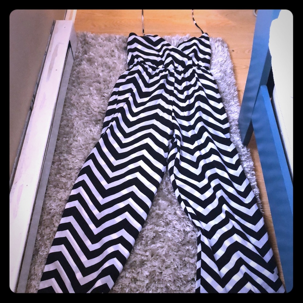 Black and white spaghetti strap jump suit